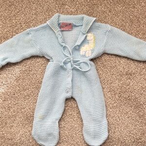 VINTAGE Light Blue Knit Baby Footie